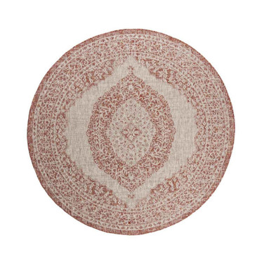 Courtyard Light Beige and Terracotta 6'7" x 6'7" Sisal Weave Round Outdoor Area Rug