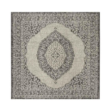 Courtyard Light Gray and Black 6'7" x 6'7" Sisal Weave Square Outdoor Area Rug