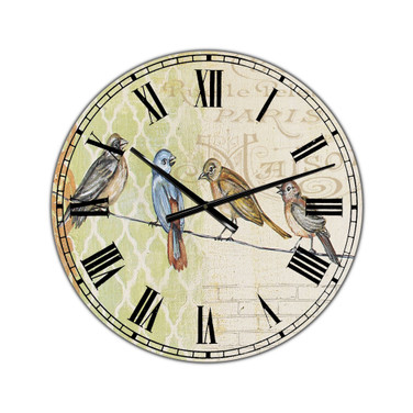 Birds Gathered On Wire Paris II Oversized Cottage Wall Clock - 36" x 28" x 1"