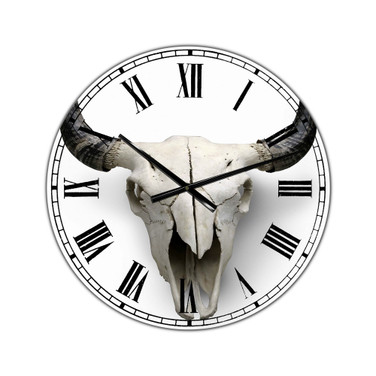 White Cow Skull with Black Horns Oversized Farmhouse Wall Clock - 36" x 28" x 1"