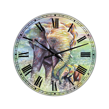 Mother & Baby Elephant Rainbow Colors Oversized Cottage Wall Clock - 36" x 28" x 1"