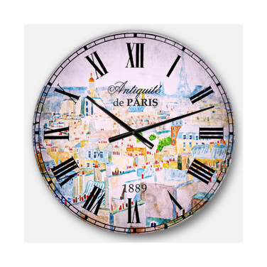 Watercolor Cityscape Oversized Round Metal Wall Clock