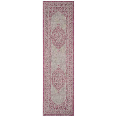 Courtyard Light Grey and Fuchsia 2'3" x 10' Sisal Weave Runner Outdoor Area Rug