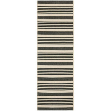 Courtyard Black and Bone 2'3" x 14' Sisal Weave Runner Outdoor Area Rug