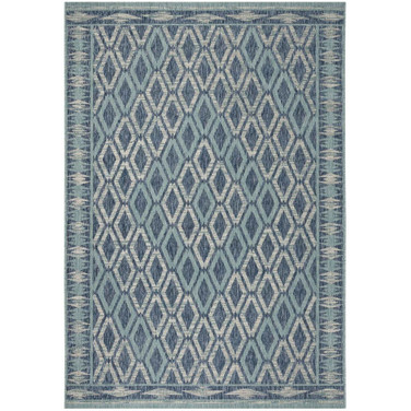 Courtyard Navy and Aqua 2'7" x 5' Sisal Weave Outdoor Area Rug