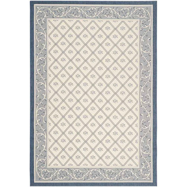 Courtyard Beige and Navy 6'7" x 9'6" Sisal Weave Outdoor Area Rug