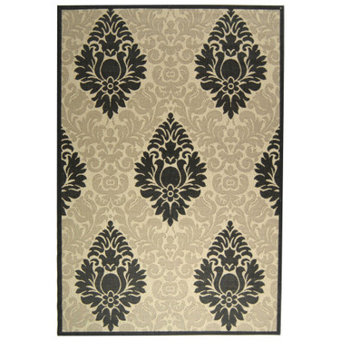 Courtyard Sand and Black 6'7" x 9'6" Sisal Weave Outdoor Area Rug