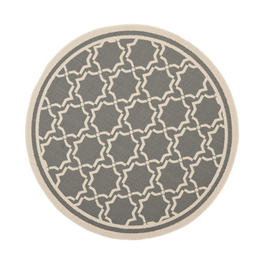 Courtyard Anthracite and Beige 5'3" x 5'3" Round Outdoor Area Rug