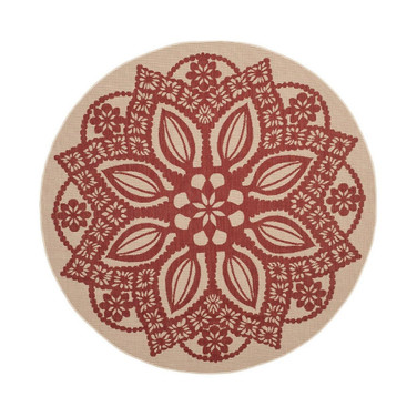 Courtyard Beige and Red 6'7" x 6'7" Sisal Weave Round Outdoor Area Rug