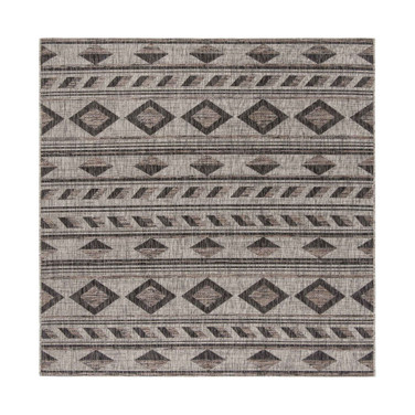 Courtyard Gray and Black 6'7" x 6'7" Square Outdoor Area Rug
