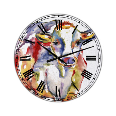 Watercolor Hand painted Cow Large Farmhouse Wall Clock - 36" x 28" x 1"