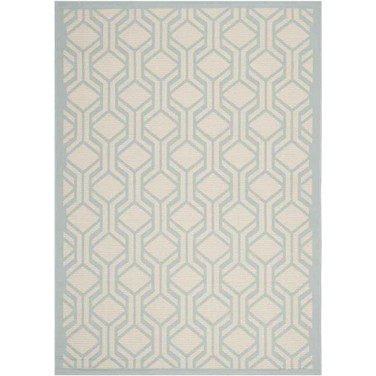 Courtyard Beige and Aqua 6'7" x 9'6" Sisal Weave Outdoor Area Rug