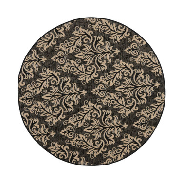 Courtyard Black and Creme 5'3" x 5'3" Round Outdoor Area Rug