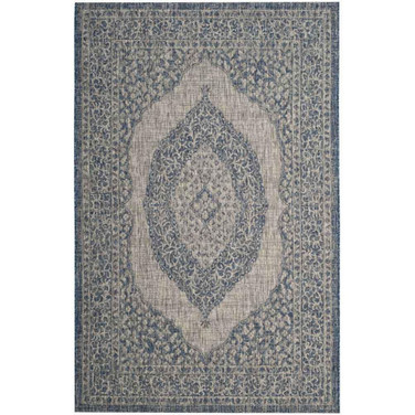 Courtyard Light Grey and Blue 2'3" x 8' Sisal Weave Runner Outdoor Area Rug