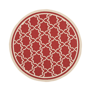 Courtyard Red and Bone 5'3" x 5'3" Round Outdoor Area Rug