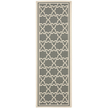 Courtyard Anthracite and Beige 2'4" x 12' Runner Outdoor Area Rug