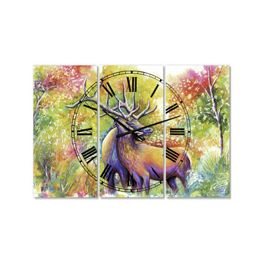 Hugging Elk Love Oversized Cottage 3 Panels Wall Clock - 38" x 38" x 1"