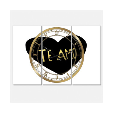 Te Amo Large Glam 3 Panels Wall Clock - 23" x 23" x 1"