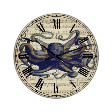 Octopus Music Score I Oversized Nautical & Coastal Wall Clock - 36" x 28" x 1"