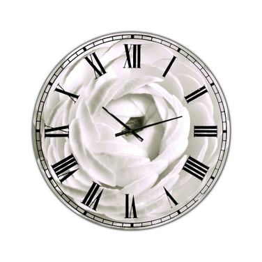 White Rannunculus Close Up Large Cottage Wall Clock - 36 x 36