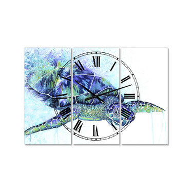 Sea Turtle Oversized Cottage 3 Panels Wall Clock - 38" x 38" x 1"
