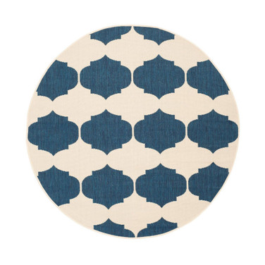 Courtyard Beige and Navy 5'3" x 5'3" Round Outdoor Area Rug