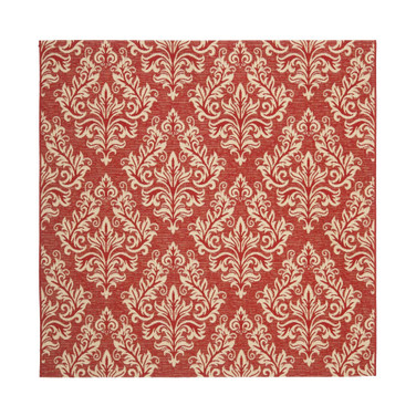 Courtyard Red and Creme 6'7" x 6'7" Square Outdoor Area Rug