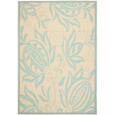 Courtyard Cream and Aqua 5'3" x 7'7" Outdoor Area Rug