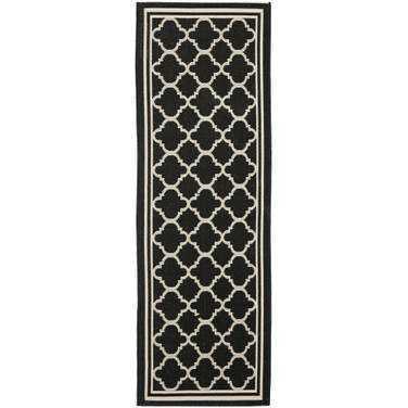 Courtyard Black and Beige 2'3" x 12' Runner Outdoor Area Rug