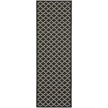 Courtyard Black and Beige 2'3" x 20' Runner Outdoor Area Rug