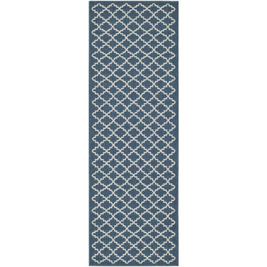 Courtyard Navy and Beige 2'3" x 16' Sisal Weave Runner Outdoor Area Rug