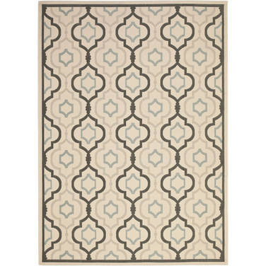Courtyard Beige and Black 8' x 11' Outdoor Area Rug