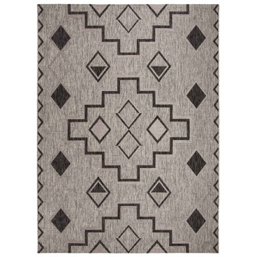 Courtyard Gray and Black 8' x 11' Outdoor Area Rug
