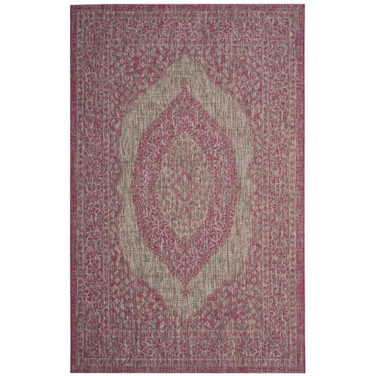 Courtyard Light Gray and Fuchsia 5'3" x 7'7" Sisal Weave Outdoor Area Rug