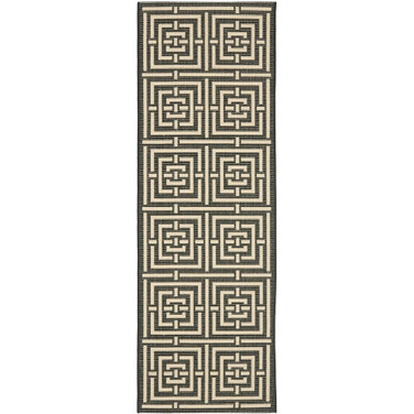 Courtyard Black and Bone 2'3" x 8' Runner Outdoor Area Rug