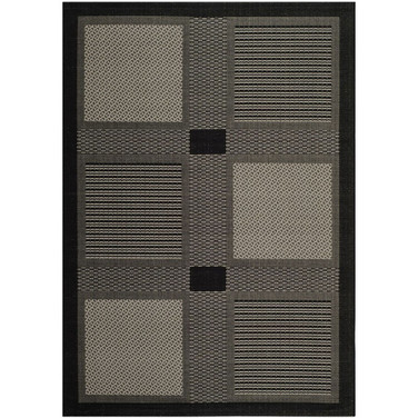 Courtyard Black and Sand 6'7" x 6'7" Sisal Weave Square Outdoor Area Rug
