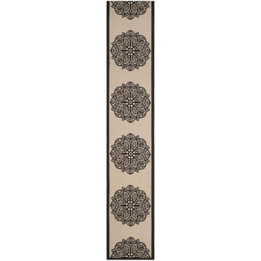 Courtyard Beige and Black 2'4" x 12' Sisal Weave Runner Outdoor Area Rug