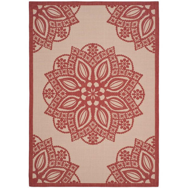 Courtyard Beige and Red 6'7" x 9'6" Sisal Weave Outdoor Area Rug