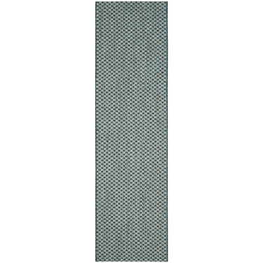 Courtyard Turquoise and Light Grey 2'3" x 14' Sisal Weave Runner Outdoor Area Rug