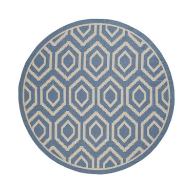 Courtyard Blue and Beige 7'10" x 7'10" Round Outdoor Area Rug