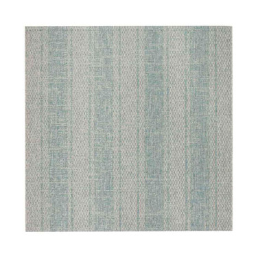 Courtyard Light Gray and Aqua 6'7" x 6'7" Sisal Weave Square Outdoor Area Rug