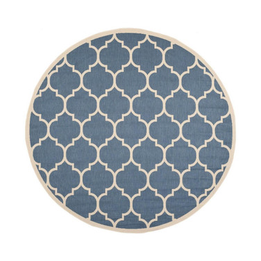 Courtyard Blue and Beige 4' x 4' Round Outdoor Area Rug