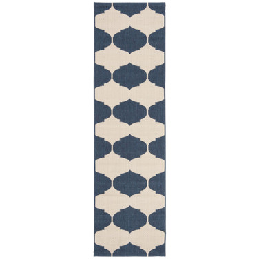 Courtyard Beige and Navy 2'3" x 12' Runner Outdoor Area Rug
