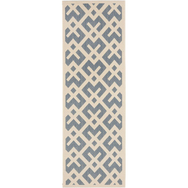 Courtyard Blue and Bone 2'3" x 12' Runner Outdoor Area Rug