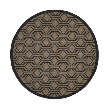 Courtyard Brown and Black 6'7" x 6'7" Sisal Weave Round Outdoor Area Rug