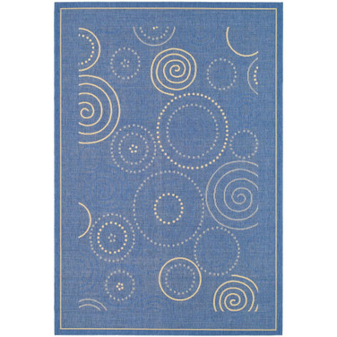 Courtyard Blue and Natural 6'7" x 6'7" Sisal Weave Round Outdoor Area Rug