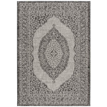Courtyard Light Gray and Black 6'7" x 9'6" Sisal Weave Outdoor Area Rug