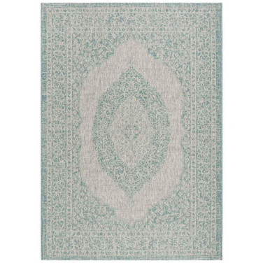 Courtyard Light Gray and Aqua 2'7" x 5' Sisal Weave Outdoor Area Rug
