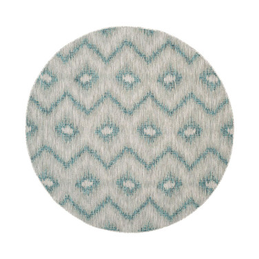 Courtyard Gray and Blue 6'7" x 6'7" Round Outdoor Area Rug