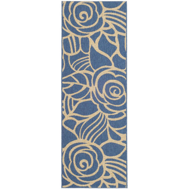 Courtyard Blue and Beige 2'7" x 8'2" Runner Outdoor Area Rug